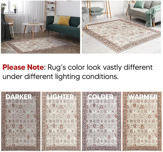 Keen Home Design 8x10 Rug - Machine Washable Area Rug with Non-Slip Backing, Ideal for Living Room, Dining Room, Bedroom - Vintage, Easy Clean, Durable, Low Pile - (8' x 10')