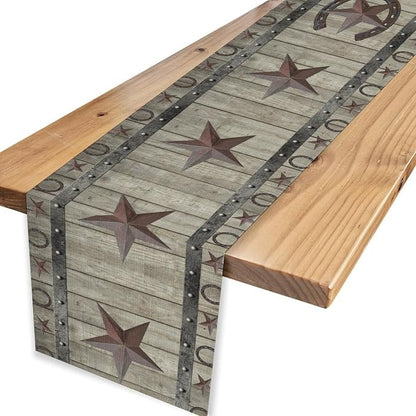 Western Texas Table Runner, ustic Farmhouse Grey Wooden Stars Hoof Cowboy - Image 4
