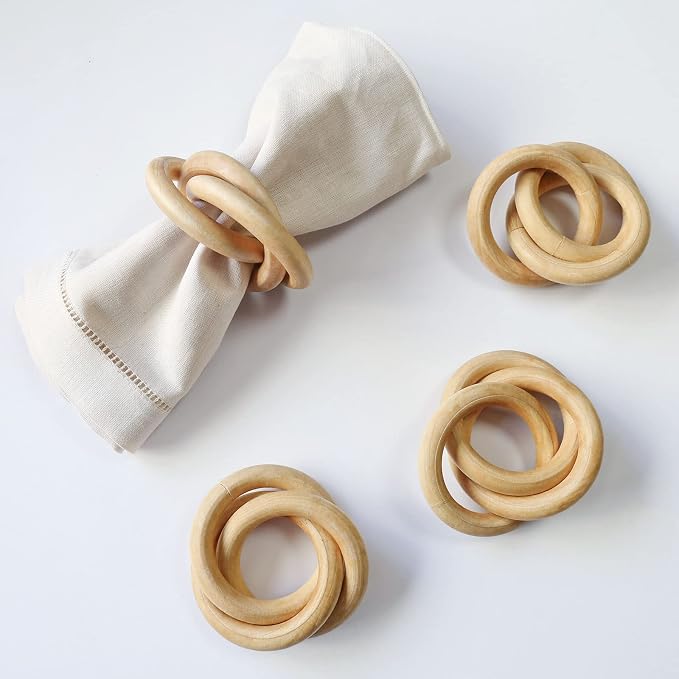 Wooden Napkin Rings Set of 4, Farmhouse Wood Circle Napkin Ring, Handmade by wonlex