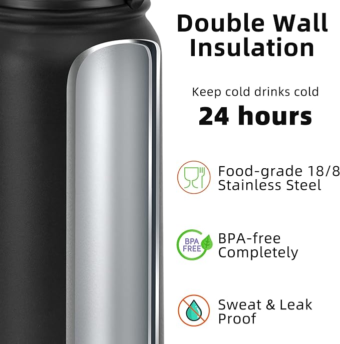 Fanhaw 40 oz Insulated Stainless Steel Water Bottle - Image 2