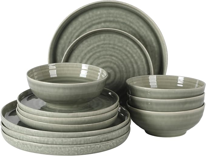 Gibson Elite Eclipse Swirls Plates and Bowls Sets, 12-Piece Stoneware by GibsonHomewares
