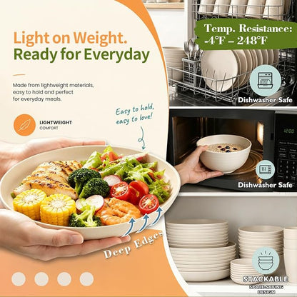 Unbreakable Plates Bowls and Cups Set, Wheat Straw Dinnerware Sets | 40PCS Dish - Image 5