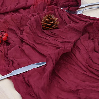 8 Pack Burgundy Red Cheesecloth Table Runner 120 Inch Boho Wedding Decor | - Image 6