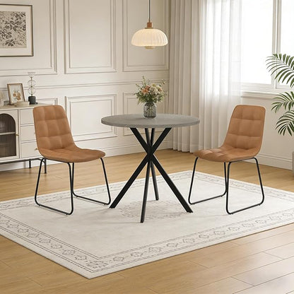 31.5" Round Dining Table Chairs Set for 2, Small Dining Table Chairs Set Space-Saving, Small Dinette Sets for 2 for Kitchen Dining Room Apartment(Gray Table +Brown Chairs)