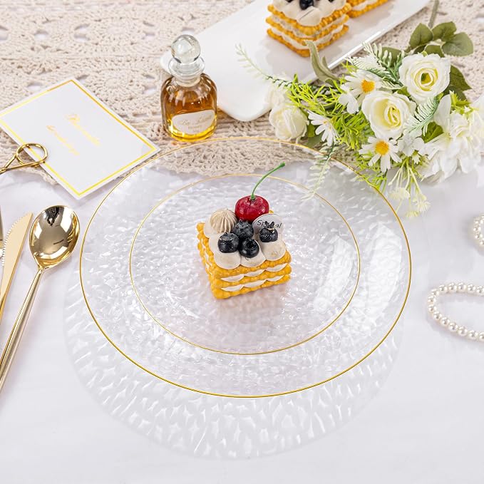 Rubtlamp 100Pcs Clear Gold Plastic Plates, Disposable Plates - Image 6