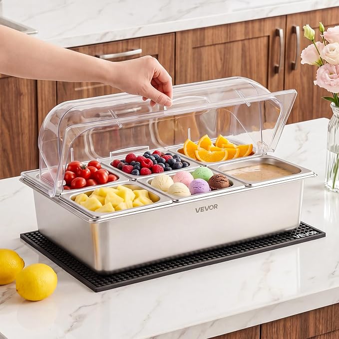 VEVOR Countertop Food Serving Display Container, Stainless Steel Food Salad - Image 8