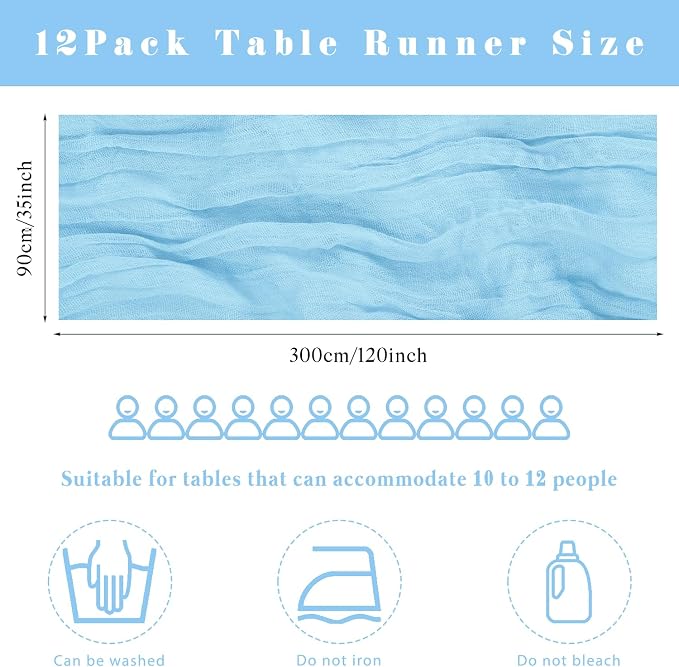 12 Pcs Baby Blue Cheesecloth Table Runner 10FT Runner - Image 3