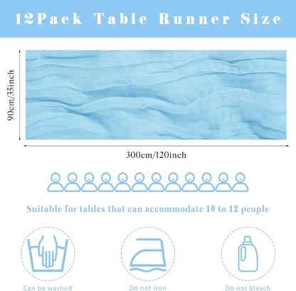 12 Pcs Baby Blue Cheesecloth Table Runner 10FT Runner - Image 3