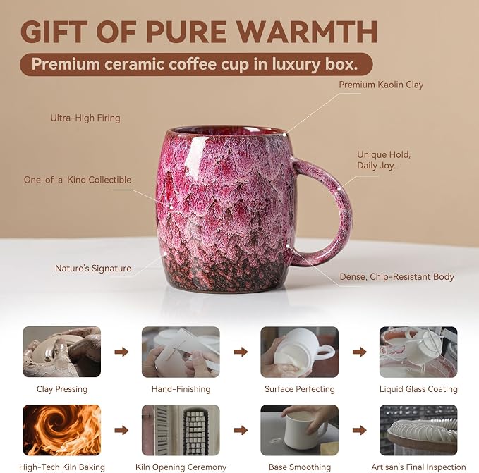 Roseate Nebula Ceramic Coffee Mug - 14 oz Unique Reactive Glaze Coffee Cup - Image 4