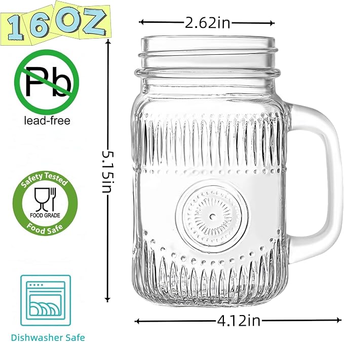 Amzcku vintage Clear Drinking Jar 16 OZ Drinking Jars - Image 2