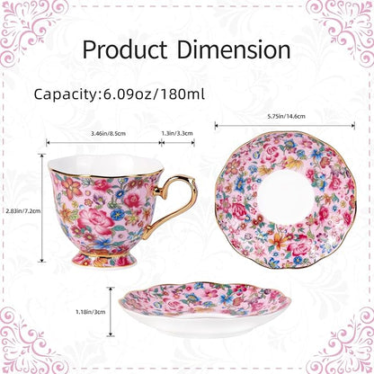 KAMMAK Tea Cup and Saucer, Ceramic Coffee Cups, 6.3 oz, Afternoon Tea and - Image 2