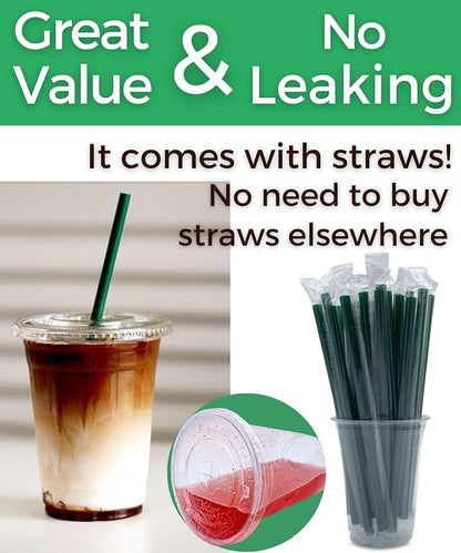 16 oz Clear Plastic Cups with Lids and Straws, Disposable Coffee Cups 25 Sets - Image 3
