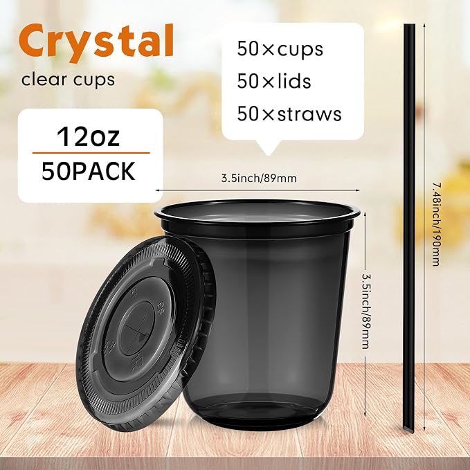 Ziliny 50 Sets 12 oz Black Plastic Cups - Image 3