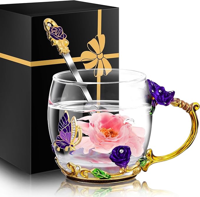 Women Glass Tea Coffee Pretty Cup Set Cute Mug House Warming Butterfly Lover by MNZZ