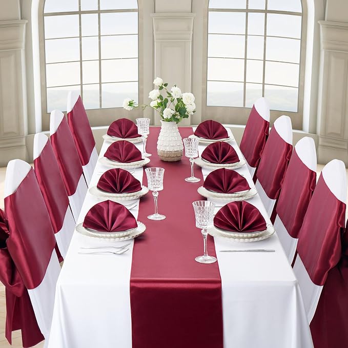 Burgundy Satin Table Runner, 12x108 Inches, 12 Pack | Premium Satin, Smooth - Image 2