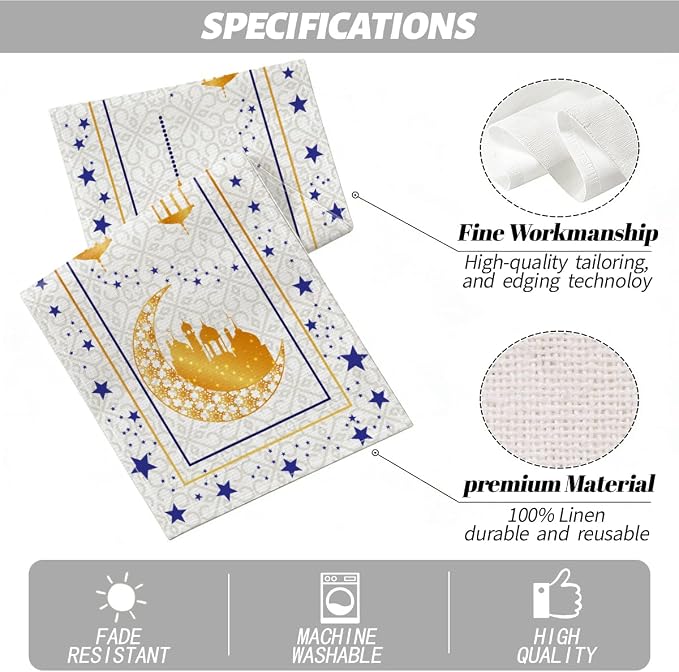 Ramadan Eid Mubarak Table Runner, Eid Al Adha Decorations, 13x72 Inches - Image 2