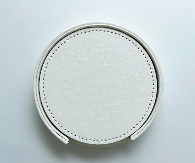 Set of 6 Leather Coasters, Round Coasters - Image 3