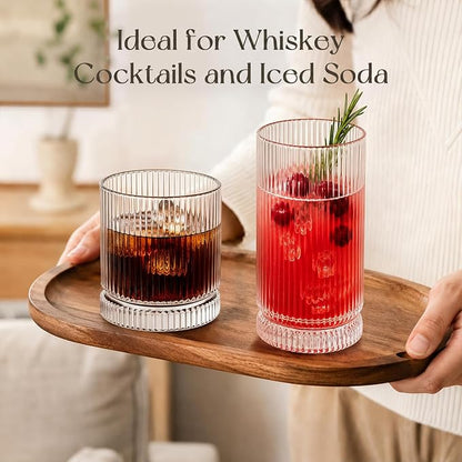 KEMORELA Ribbed Glassware Set of 8—4 Large Capacity Highball Glasses 16oz - Image 5