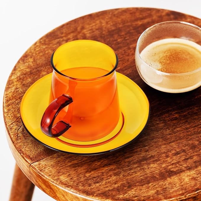 Mikinona Vintage Tea Cups and Saucers Sets, 3.14x2.75x2.75In Amber Glass Coffee - Image 5