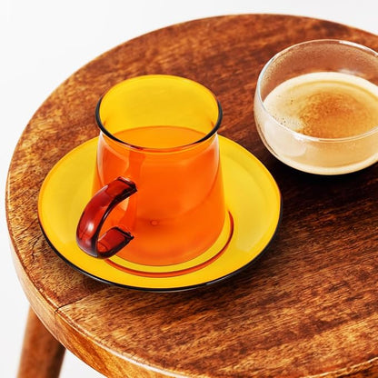 Mikinona Vintage Tea Cups and Saucers Sets, 3.14x2.75x2.75In Amber Glass Coffee - Image 5
