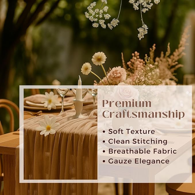 10FT Brown Cheesecloth Table Runner 120 Inch Rustic Boho Gauze Cheese Cloth - Image 3
