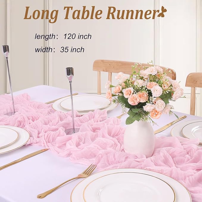 Light Pink Cheesecloth Table Runner 6pcs Boho Gauze 35x120inch Cheese Cloth - Image 2