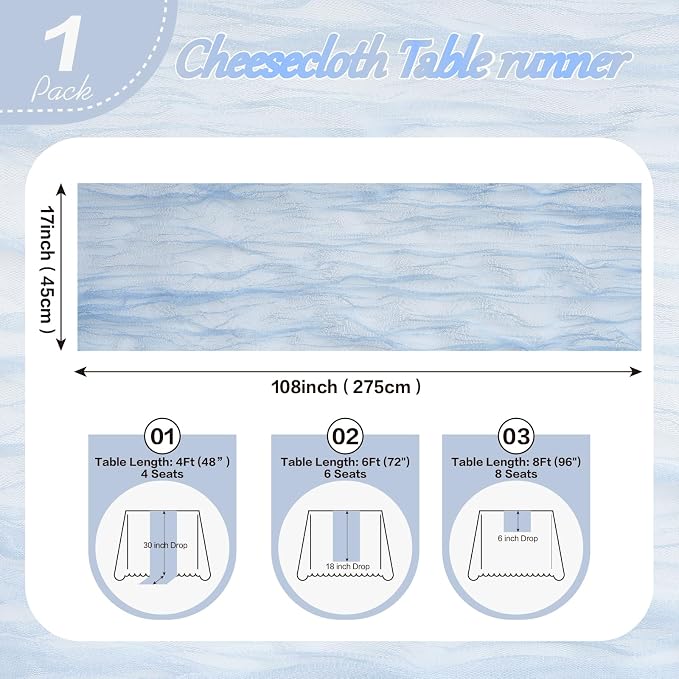 Blue Cheesecloth Table Runner Summer Halloween Christmas 10Ft Cheese Cloth - Image 3