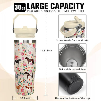 30 oz Horse Tumbler with Handle and Flip Straw, Vacuum Insulated Water Bottle - Image 2