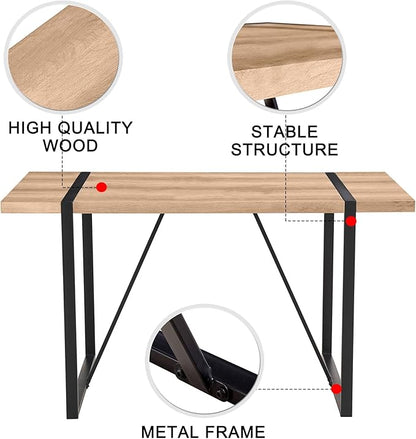 55'' Dining Table for 4-6, Wood Kitchen Table with Metal Legs, Dinner Table for 4-6 for Home Dining Room Living Room