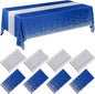 Breling 8 Pack Navy Blue and Silver Disposable Plastic Tablecloths and Satin Table Runner, 54 x 108 Inch Tablecloth, 12 x 108 Inch Table Runners for Wedding Graduation Birthday Baby Shower New Year