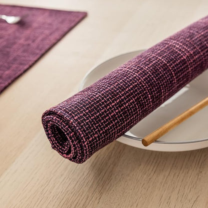 Kevin Textile Burlap Linen Placemats Set of 6 Heat Resistant Dining Table Place Mats Washable Kitchen Table Mats for Dinning Party Holiday Indoor Outdoor, 13 x19 inches, Red Purple