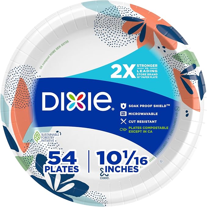 Dixie Large Paper Plates, 10 Inch, 2X Stronger, Microwave-Safe, Soak-Proof by Unknown