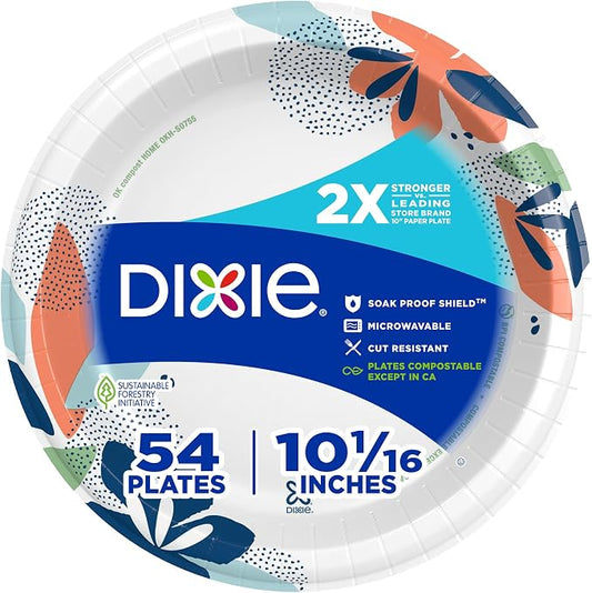 Dixie Large Paper Plates, 10 Inch, 2X Stronger, Microwave-Safe, Soak-Proof by Unknown