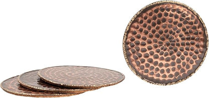 GoCraft Set of 4 Antique Copper Coasters – Handmade Hammered Copper with Padded Cork Protection, Coasters for Drinks, Beverages, Wine Glasses & Bar Glasses, Elegant Bar Décor, Durable & Stylish