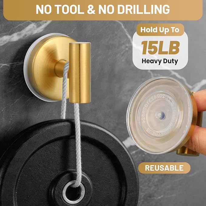 Large Suction Cup Hooks, Heavy Duty 15lb Holds Towel & Robe, No-Drill Shower - Image 2