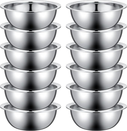 Pinkunn 12 Pcs Stainless Steel Mixing Bowls, Nesting Metal Salad Prep Bowls Bulk Reusable Baking Food Container Large Medium Small for Kitchen Hotel Restaurant Cooking, Silver (10.2 x 3.26 Inch)