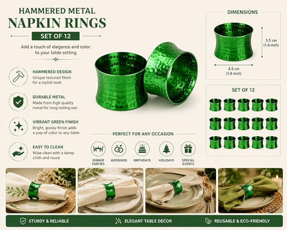 ITOS365 Green Napkin Rings Set of 12, Handmade Hammered Metal Napkin Ring - Image 4