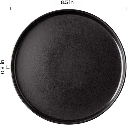 AmorArc Ceramic Dinner Salad Plates Set of 4, 8.5 Inch Reactive Matte Glaze Dish Set, Dessert, Salad, Appetizer, Small Dinner Plate, Microwave, Dishwasher Safe,Scratch Resistant,Reactive Matte Black