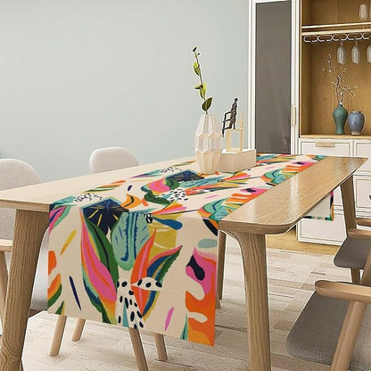 Abstract Tropical Leaves Table Runner Modern Exotic Flower Botanical Jungle - Image 2