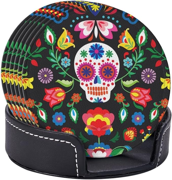 Skeleton Floral Cool Mexican Skull Coasters - Image 3