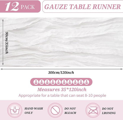 YMHPRIDE 12 Pack Cheesecloth Table Runner 35x120in White Table Runner | Boho - Image 2