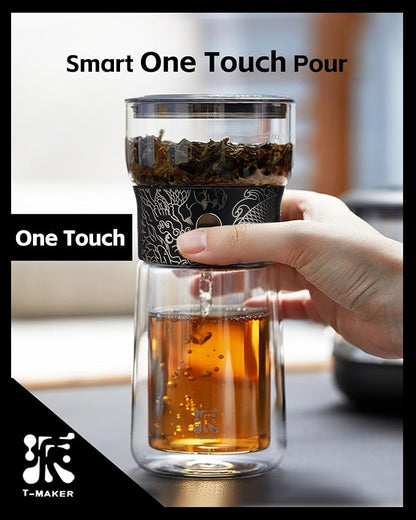 ZENS Glass Infuser Teapot, Cool One Touch Tea Maker - Image 2