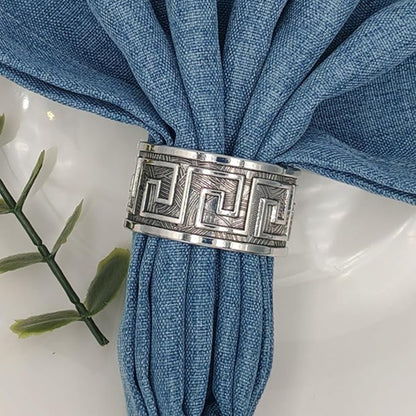 12pcs Antique Silver Napkin Rings, Premium Greek Key Napkin Rings Bulk by MagicRealForBetterLife