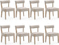 Dining Chairs,8 Pack Mid-Century Modern Wooden Kitchen Chairs with Linen Upholstery - Low-Back Woven Design for Kitchen & Dining Room,Oatmeal Fabric