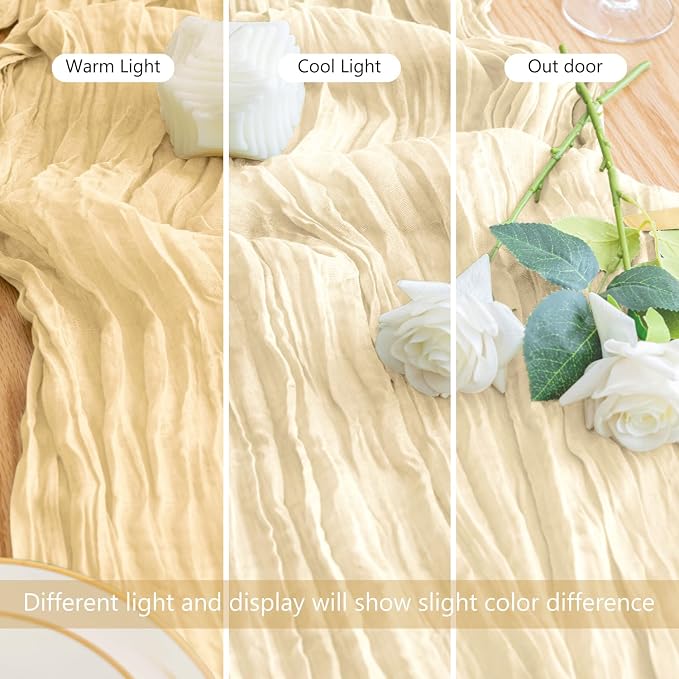 Cheesecloth Table Runner 10FT 12Pcs Beige Boho Gauze Rustic Sheer Runners | - Image 5
