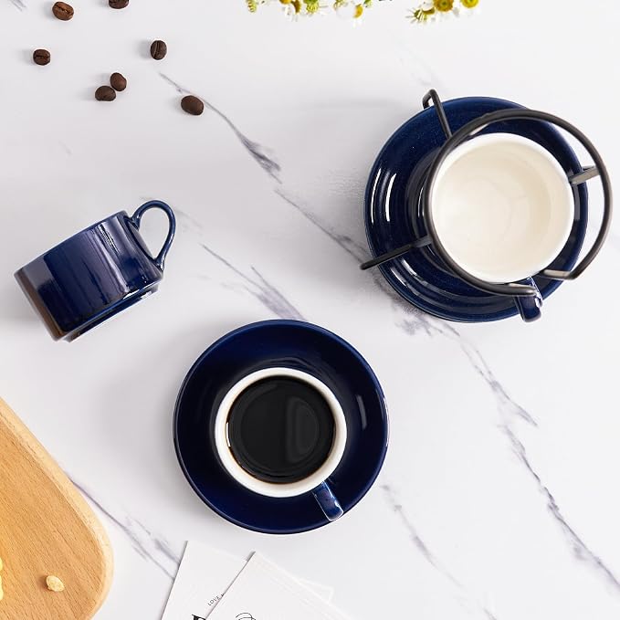 2.5oz Espresso Cups Set of 4, Porcelain Stackable Espresso Cups - Image 6