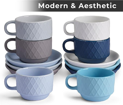 MIAMIO - 6 x 2.5 oz Stoneware Espresso Mug, Cup Set Modern - Palmanova - Image 3