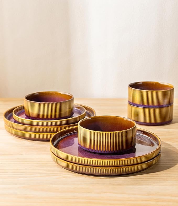 Ceramic Dinnerware Set for 6, 18-Piece Plates and Bowls Set | Lightweight - Image 5