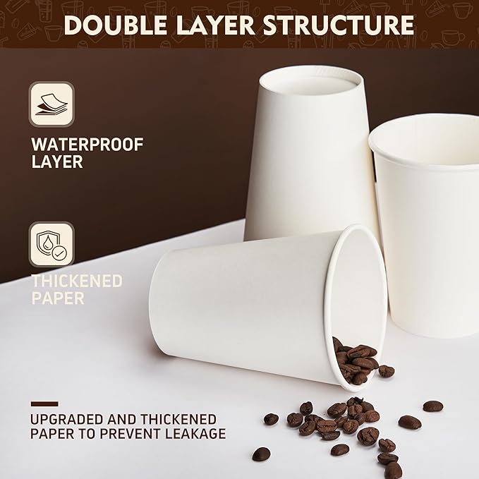 YEEHAW 16 oz 200 Pack White Disposable Paper Coffee Cups | - Image 5