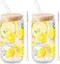 Sliner 2 Pcs Lemon Glass Cups Summer Drinking Tumbler 16 oz Iced Coffee Cup by Sliner